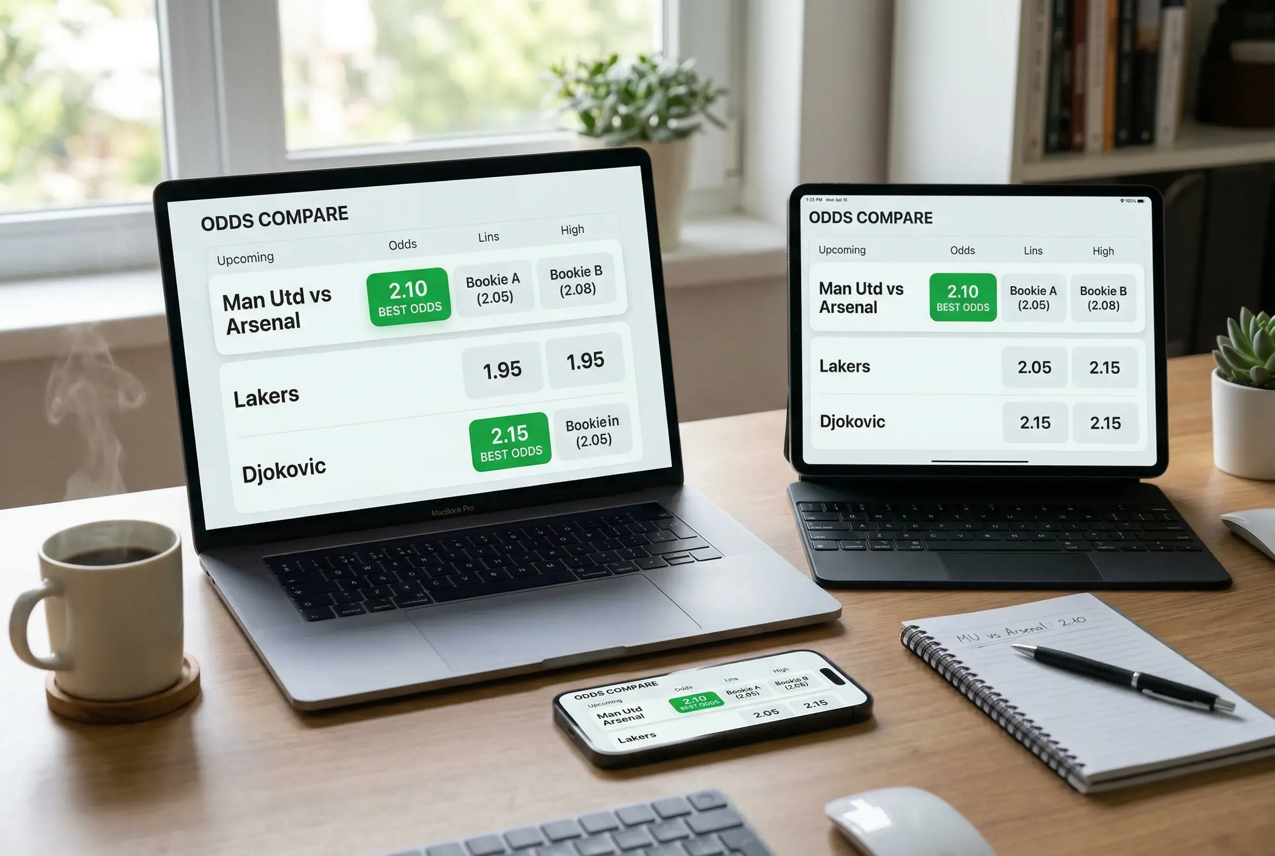 Odds vergelijking op meerdere schermen met verschillende bookmaker quoteringen