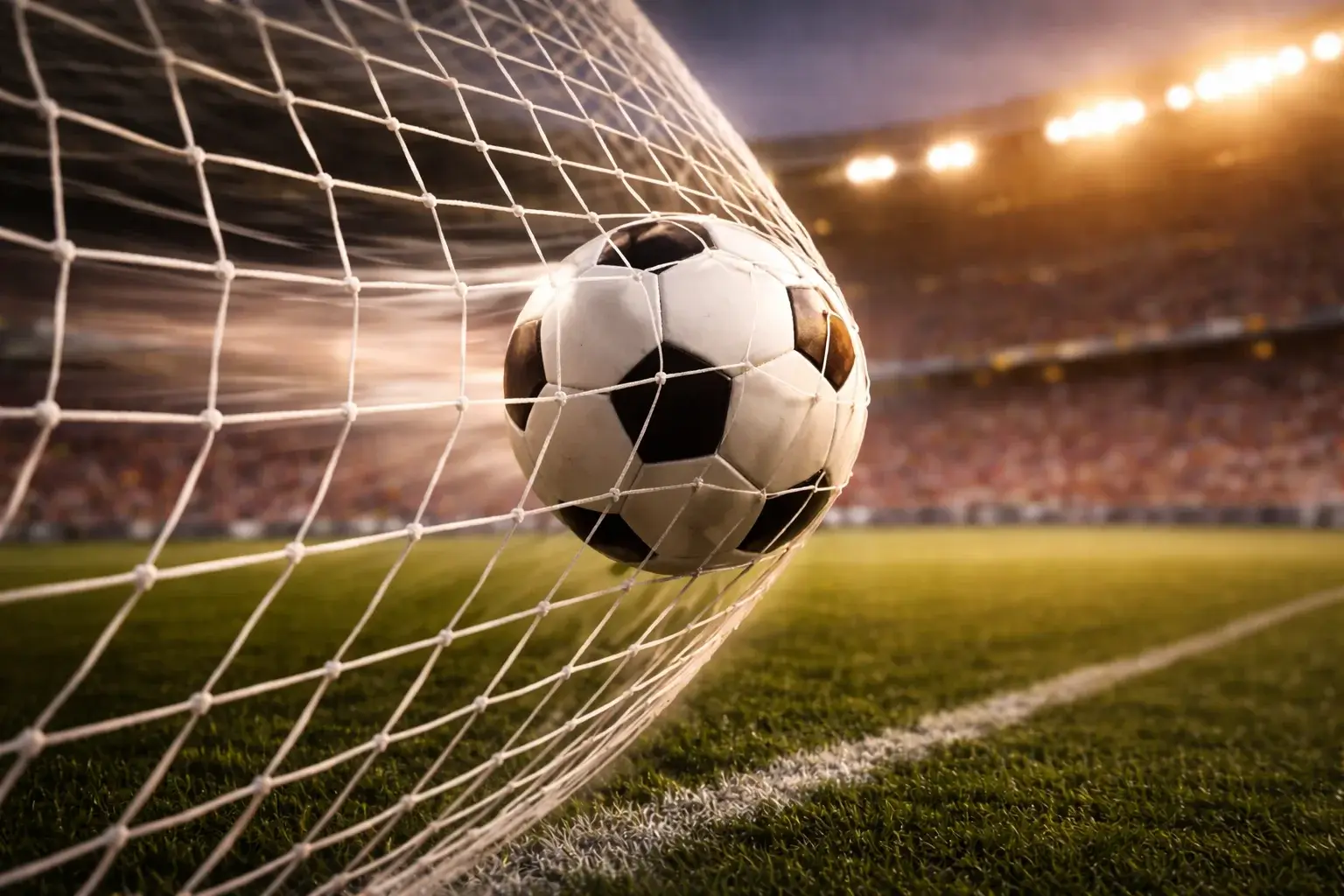 Voetbaldoelpunt met net en bal voor over under weddenschappen