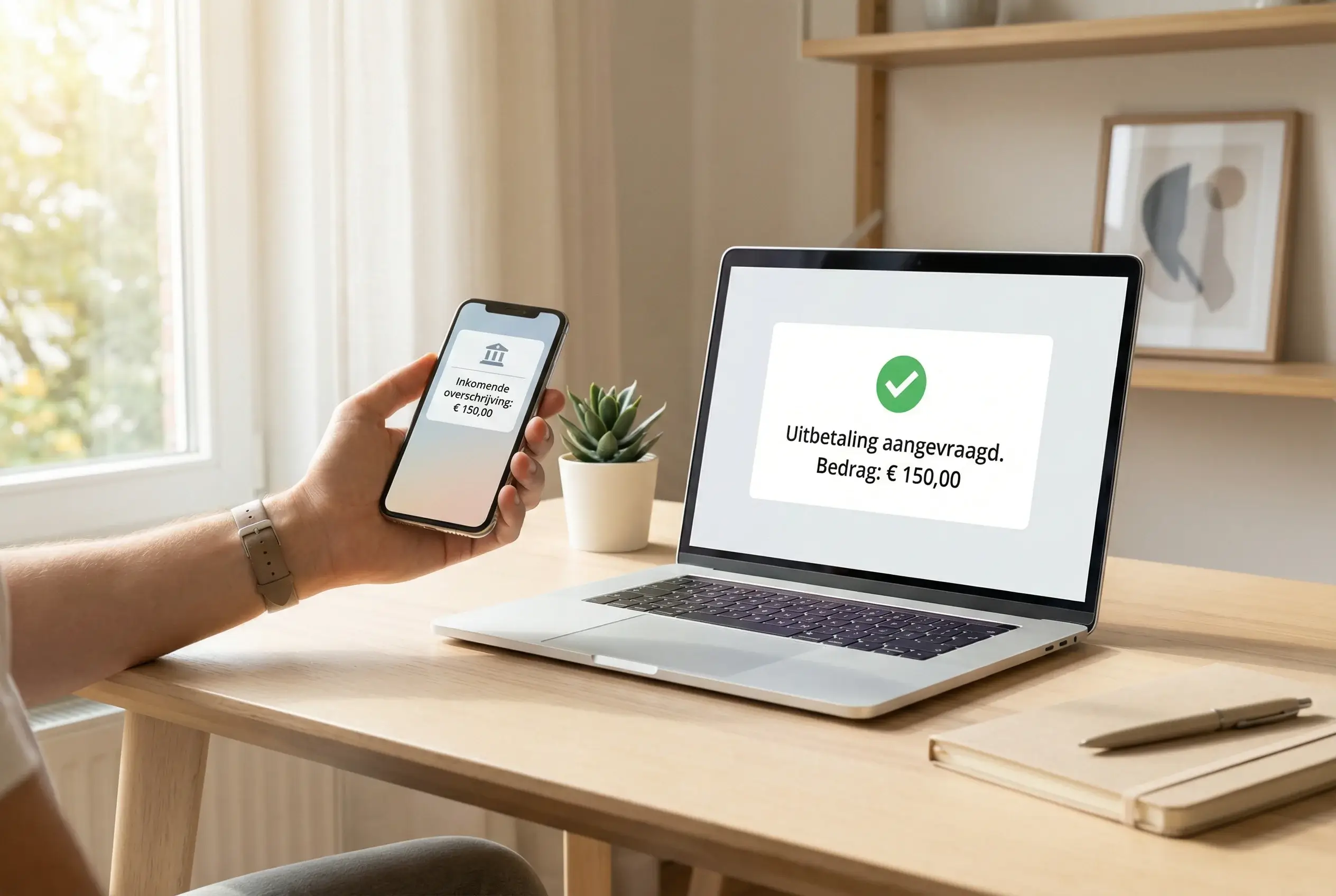 Succesvol uitbetalingsverzoek bevestigd op laptopscherm